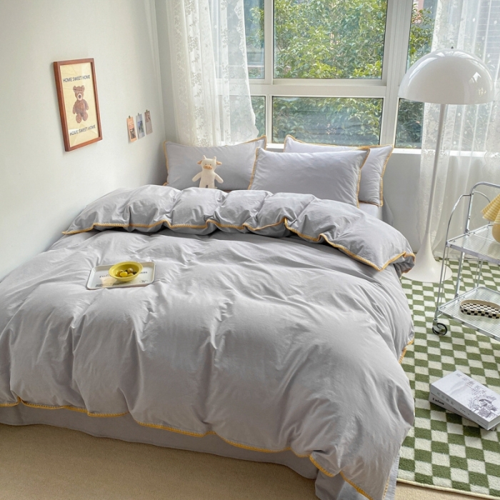 91家纺网 家纺一手货源 找家纺 泽西家纺 2022新款A类全棉水洗棉四件套 贝壳—浅灰