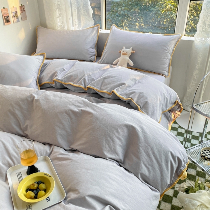 91家纺网 家纺一手货源 找家纺 泽西家纺 2022新款A类全棉水洗棉四件套 贝壳—浅灰
