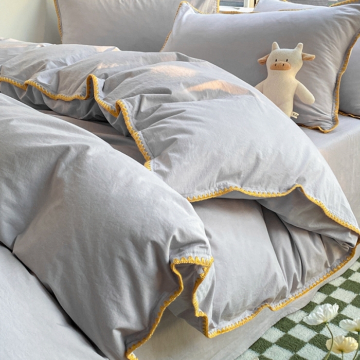 91家纺网 家纺一手货源 找家纺 泽西家纺 2022新款A类全棉水洗棉四件套 贝壳—浅灰