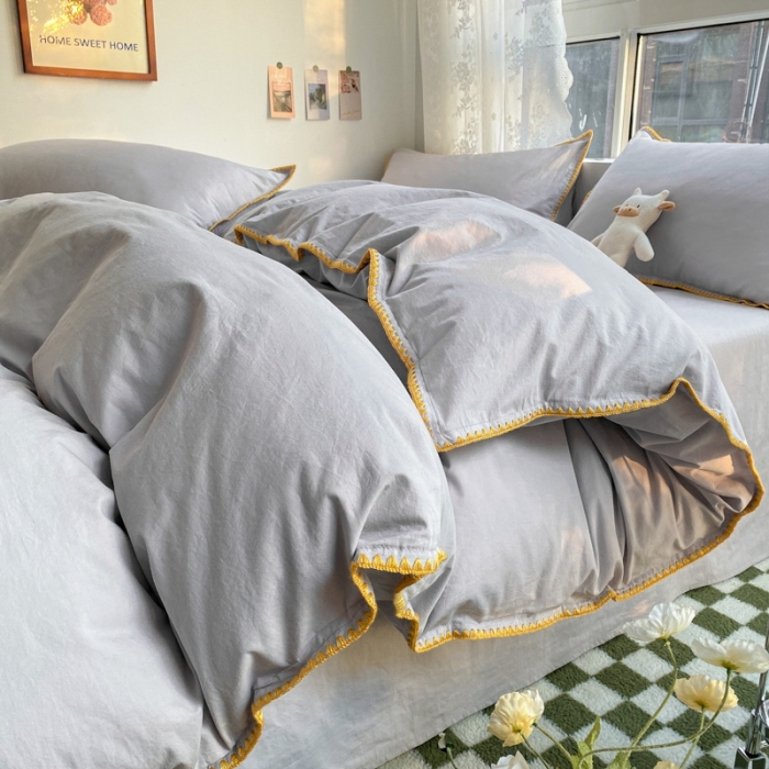 91家纺网 家纺一手货源 找家纺 泽西家纺 2022新款A类全棉水洗棉四件套 贝壳—浅灰