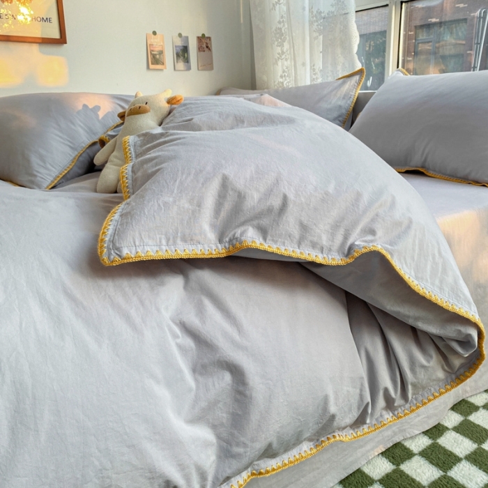 91家纺网 家纺一手货源 找家纺 泽西家纺 2022新款A类全棉水洗棉四件套 贝壳—浅灰