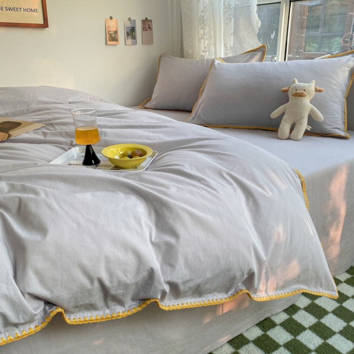 91家纺网 家纺一手货源 找家纺 泽西家纺 2022新款A类全棉水洗棉四件套 贝壳—浅灰