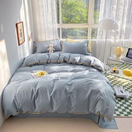 91家纺网 家纺一手货源 找家纺 泽西家纺 2022新款A类全棉水洗棉四件套 贝壳—浅蓝