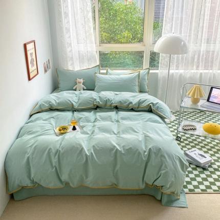 91家纺网 家纺一手货源 找家纺 泽西家纺 2022新款A类全棉水洗棉四件套 贝壳—水绿