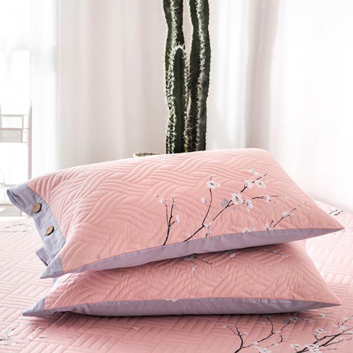 91家纺网 家纺一手货源 找家纺 优乐家纺 2023新款全棉夹棉款绗缝单枕套 三生三世-粉