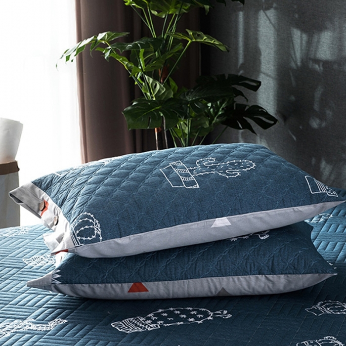 91家纺网 家纺一手货源 找家纺 优乐家纺 2023新款全棉夹棉款绗缝单枕套 仙恋凝花-蓝