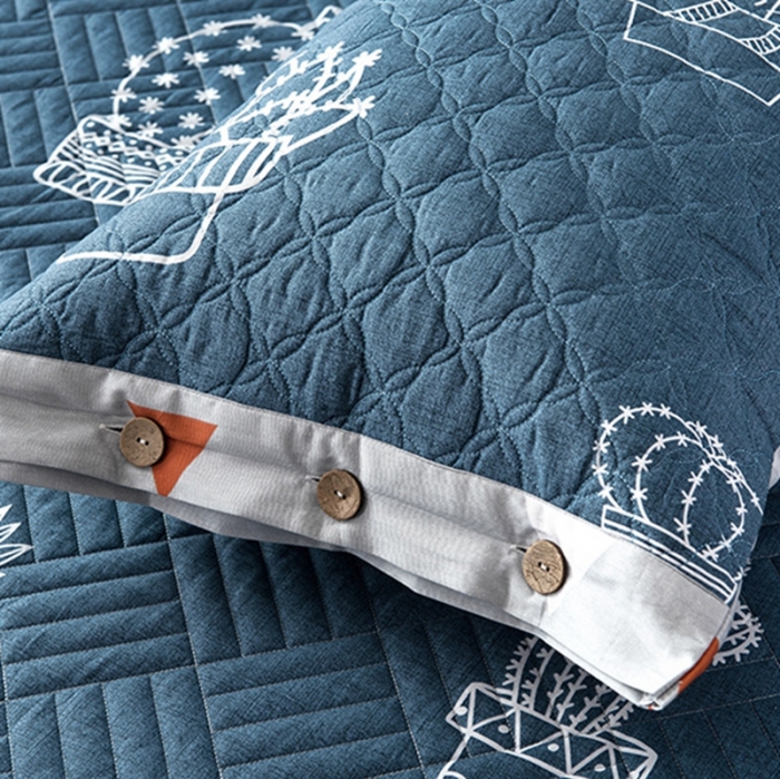 91家纺网 家纺一手货源 找家纺 优乐家纺 2023新款全棉夹棉款绗缝单枕套 仙恋凝花-蓝