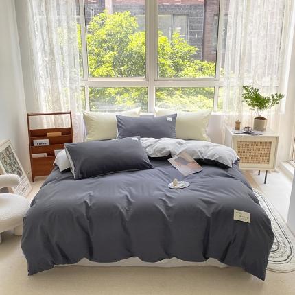 91家纺网 家纺一手货源 找家纺 (总) 寐居 2023新款双拼全棉水洗棉纯色四件套