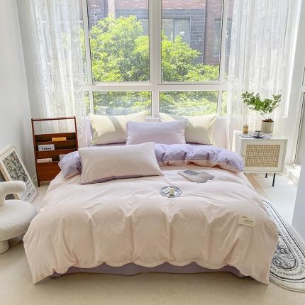 91家纺网 家纺一手货源 找家纺 (总) 寐居 2023新款双拼全棉水洗棉纯色四件套