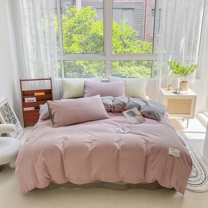 91家纺网 家纺一手货源 找家纺 (总) 寐居 2023新款双拼全棉水洗棉纯色四件套