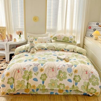 91家纺网 家纺一手货源 找家纺 乐童家纺 2024新款网红直播爆款吊边＋一字绣工艺款四件套-第四波 克拉恋人