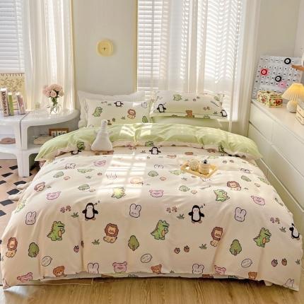 91家纺网 家纺一手货源 找家纺 乐童家纺 2024新款网红直播爆款吊边＋一字绣工艺款四件套-第四波 恐龙乐园