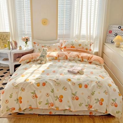 91家纺网 家纺一手货源 找家纺 乐童家纺 2024新款网红直播爆款吊边＋一字绣工艺款四件套-第四波 蜜桃可可