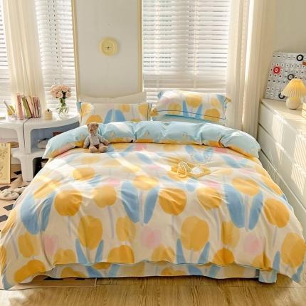 91家纺网 家纺一手货源 找家纺 乐童家纺 2024新款网红直播爆款吊边＋一字绣工艺款四件套-第四波 清莹芳香