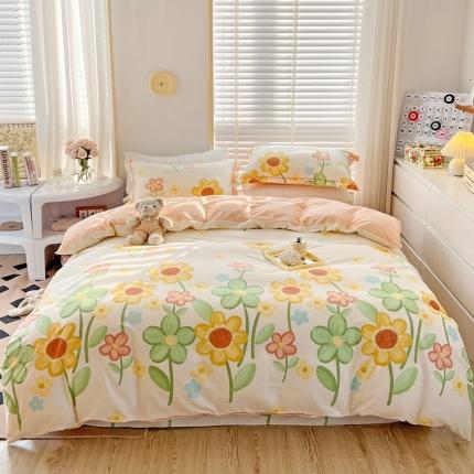 91家纺网 家纺一手货源 找家纺 乐童家纺 2024新款网红直播爆款吊边＋一字绣工艺款四件套-第四波 向阳花开