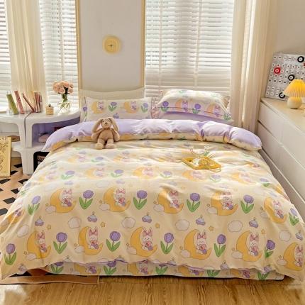 91家纺网 家纺一手货源 找家纺 乐童家纺 2024新款网红直播爆款吊边＋一字绣工艺款四件套-第四波 月亮兔