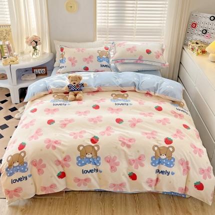 乐童家纺 2024新款网红直播爆款吊边＋一字绣工艺款四件套-第四波 可爱小熊