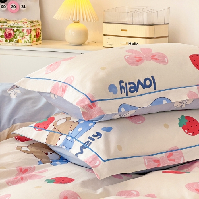 91家纺网 家纺一手货源 找家纺 乐童家纺 2024新款网红直播爆款吊边＋一字绣工艺款四件套-第四波 可爱小熊