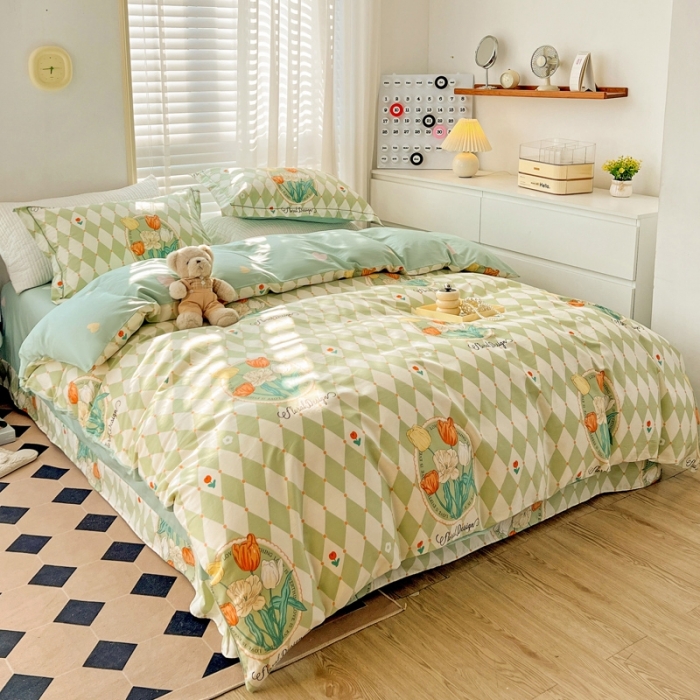 91家纺网 家纺一手货源 找家纺 乐童家纺 2024新款网红直播爆款吊边＋一字绣工艺款四件套-第四波 空中花园