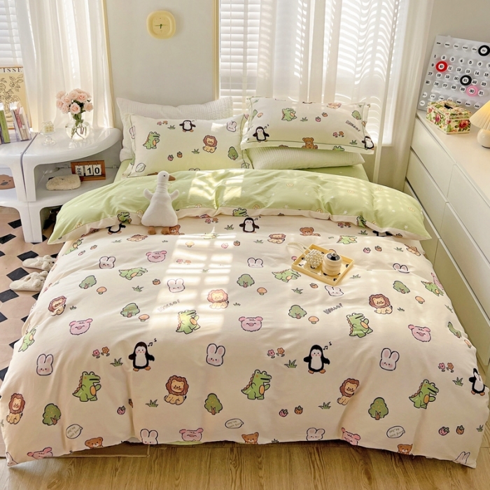 91家纺网 家纺一手货源 找家纺 乐童家纺 2024新款网红直播爆款吊边＋一字绣工艺款四件套-第四波 恐龙乐园