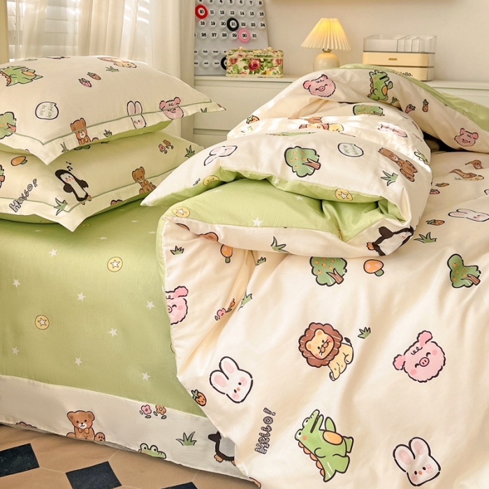 91家纺网 家纺一手货源 找家纺 乐童家纺 2024新款网红直播爆款吊边＋一字绣工艺款四件套-第四波 恐龙乐园