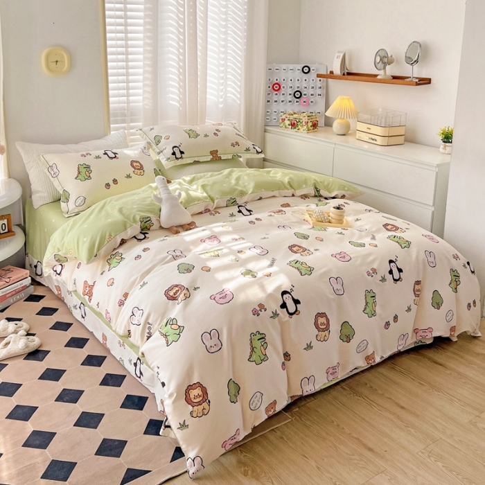 91家纺网 家纺一手货源 找家纺 乐童家纺 2024新款网红直播爆款吊边＋一字绣工艺款四件套-第四波 恐龙乐园