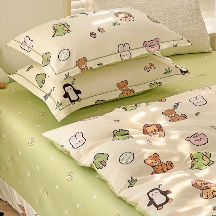 91家纺网 家纺一手货源 找家纺 乐童家纺 2024新款网红直播爆款吊边＋一字绣工艺款四件套-第四波 恐龙乐园