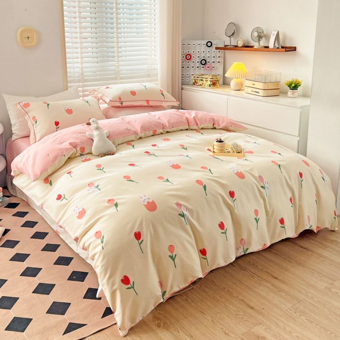 91家纺网 家纺一手货源 找家纺 乐童家纺 2024新款网红直播爆款吊边＋一字绣工艺款四件套-第四波 萌兔游戏