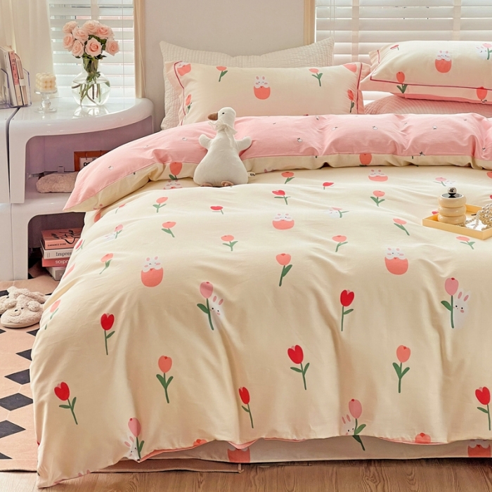 91家纺网 家纺一手货源 找家纺 乐童家纺 2024新款网红直播爆款吊边＋一字绣工艺款四件套-第四波 萌兔游戏