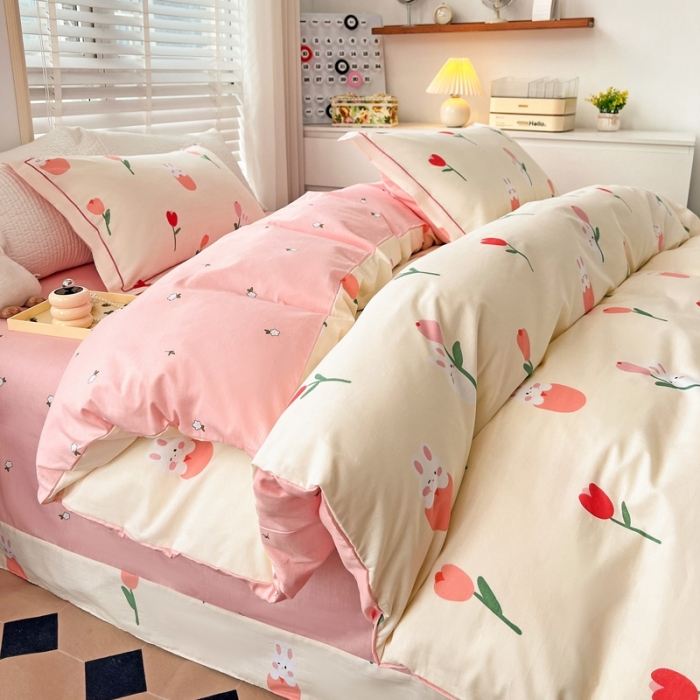 91家纺网 家纺一手货源 找家纺 乐童家纺 2024新款网红直播爆款吊边＋一字绣工艺款四件套-第四波 萌兔游戏