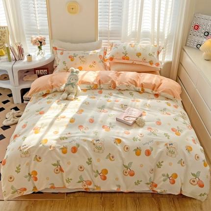 乐童家纺 2024新款网红直播爆款吊边＋一字绣工艺款四件套-第四波 蜜桃可可