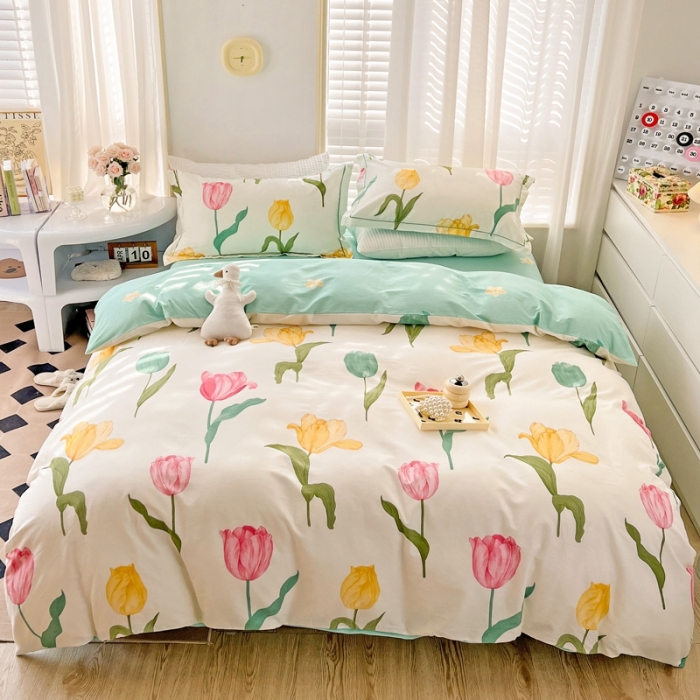 91家纺网 家纺一手货源 找家纺 乐童家纺 2024新款网红直播爆款吊边＋一字绣工艺款四件套-第四波 绵绵花期