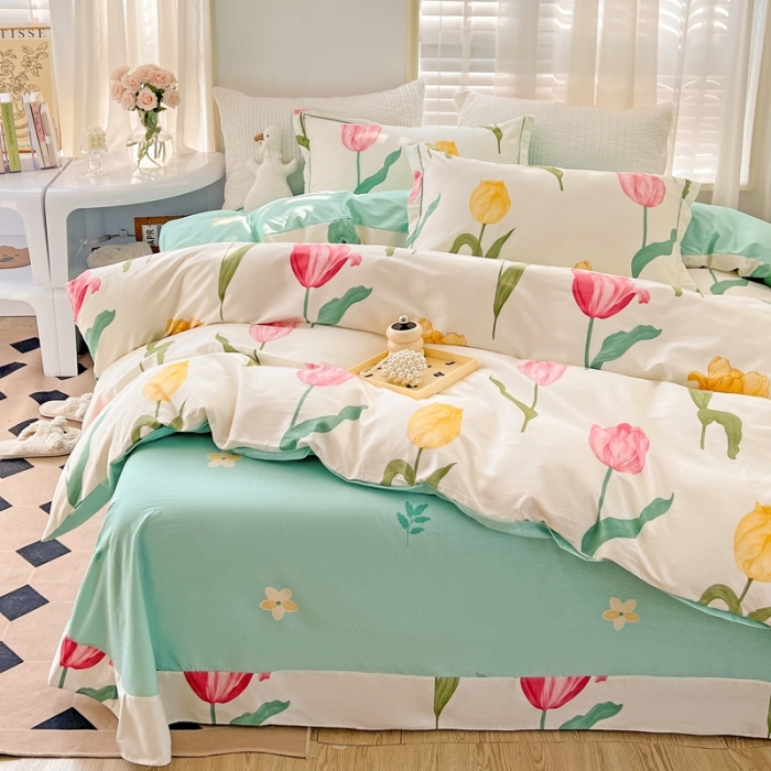 91家纺网 家纺一手货源 找家纺 乐童家纺 2024新款网红直播爆款吊边＋一字绣工艺款四件套-第四波 绵绵花期