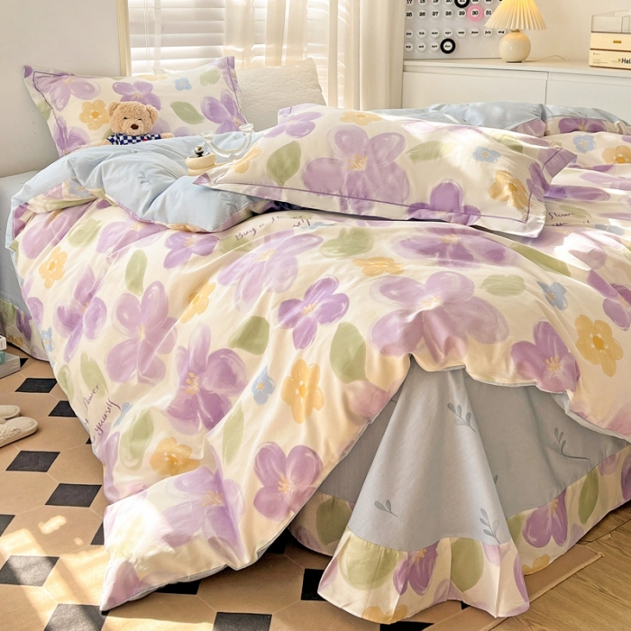 91家纺网 家纺一手货源 找家纺 乐童家纺 2024新款网红直播爆款吊边＋一字绣工艺款四件套-第四波 暖夏