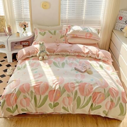 乐童家纺 2024新款网红直播爆款吊边＋一字绣工艺款四件套-第四波 优雅绽放