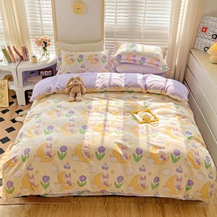 乐童家纺 2024新款网红直播爆款吊边＋一字绣工艺款四件套-第四波 月亮兔