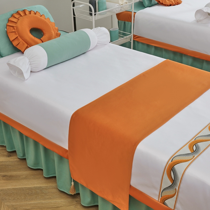 91家纺网 家纺一手货源 找家纺 不打烊家纺 2025新款字母款+绚丽多姿荷兰尼美容床罩 字母款+绚丽多姿-浅绿色加白