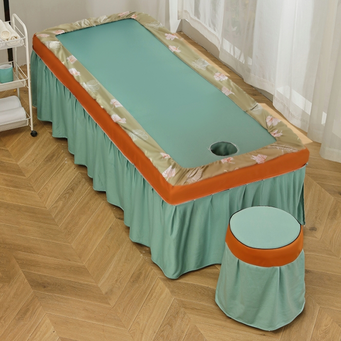 91家纺网 家纺一手货源 找家纺 不打烊家纺 2025新款字母款+绚丽多姿荷兰尼美容床罩 字母款+绚丽多姿-浅绿色加白