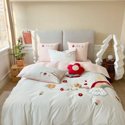 FORTWO 2023新款水洗棉小清新绣花款四件套 彩虹