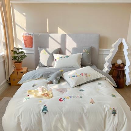 FORTWO 2023新款水洗棉小清新绣花款四件套 彩色树林