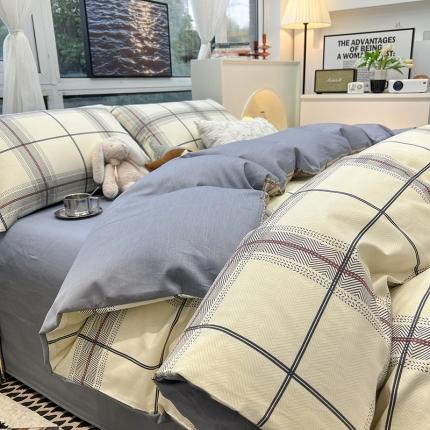 91家纺网 家纺一手货源 找家纺 HL原创 2023新款13070全棉40支简约系列全棉四件套 灰格子