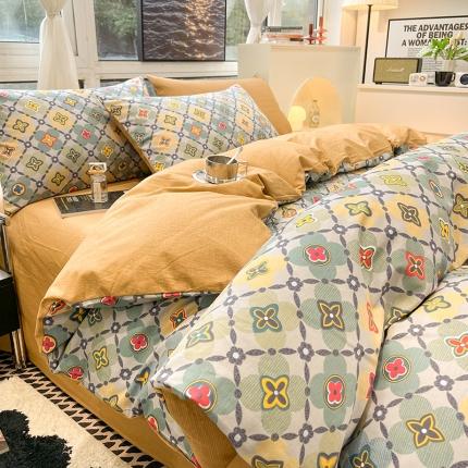 91家纺网 家纺一手货源 找家纺 HL原创 2023新款13070全棉40支简约系列全棉四件套 罗浮宫