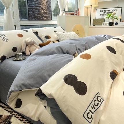 91家纺网 家纺一手货源 找家纺 HL原创 2023新款13070全棉40支简约系列全棉四件套 小圈圈