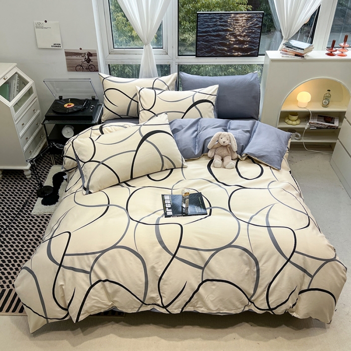 91家纺网 家纺一手货源 找家纺 HL原创 2023新款13070全棉40支简约系列全棉四件套 自由线条