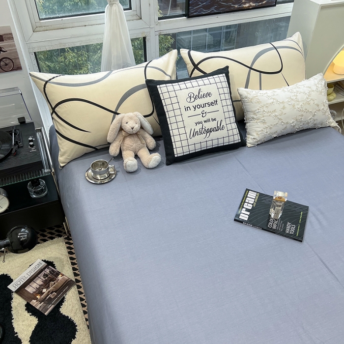 91家纺网 家纺一手货源 找家纺 HL原创 2023新款13070全棉40支简约系列全棉四件套 自由线条