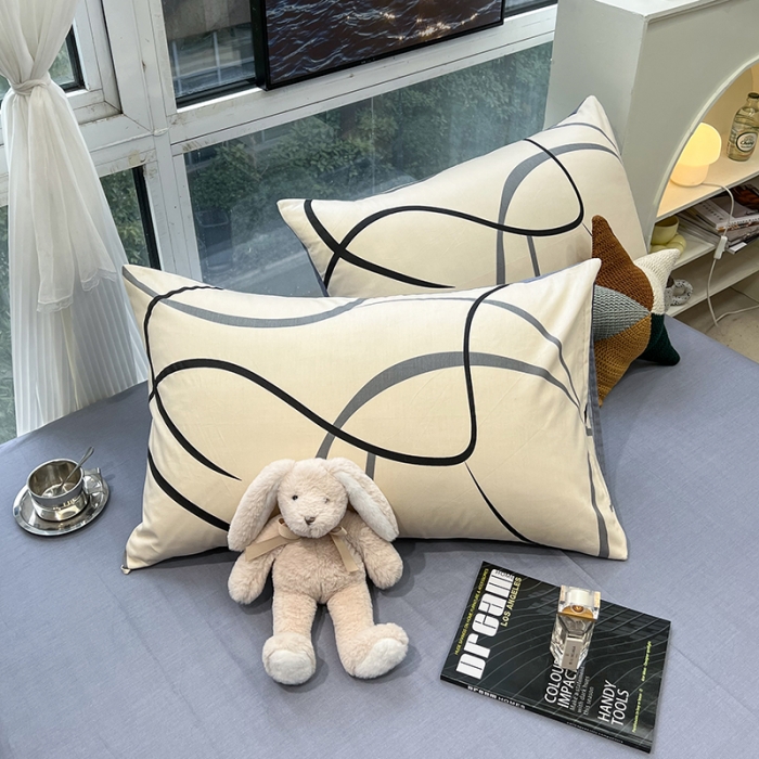 91家纺网 家纺一手货源 找家纺 HL原创 2023新款13070全棉40支简约系列全棉四件套 自由线条