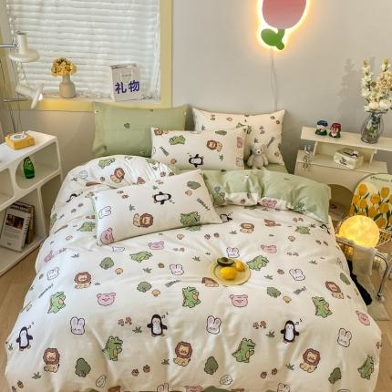 91家纺网 家纺一手货源 找家纺 金丝鸟家纺 2023新款舒适柔软双版全棉斜纹四季可用四件套 宠物园