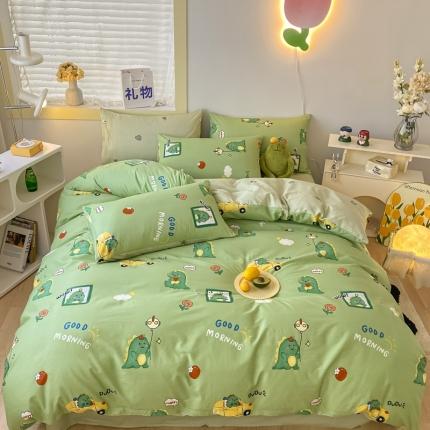 91家纺网 家纺一手货源 找家纺 金丝鸟家纺 2023新款舒适柔软双版全棉斜纹四季可用四件套 汽车恐龙园