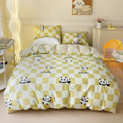 91家纺网 家纺一手货源 找家纺 金丝鸟家纺 2023新款舒适柔软双版全棉斜纹四季可用四件套 宝宝熊黄