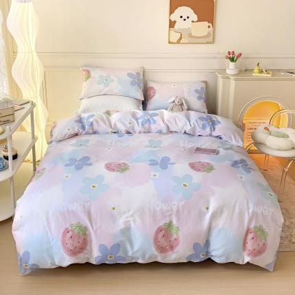 91家纺网 家纺一手货源 找家纺 金丝鸟家纺 2023新款舒适柔软双版全棉斜纹四季可用四件套 草莓物语